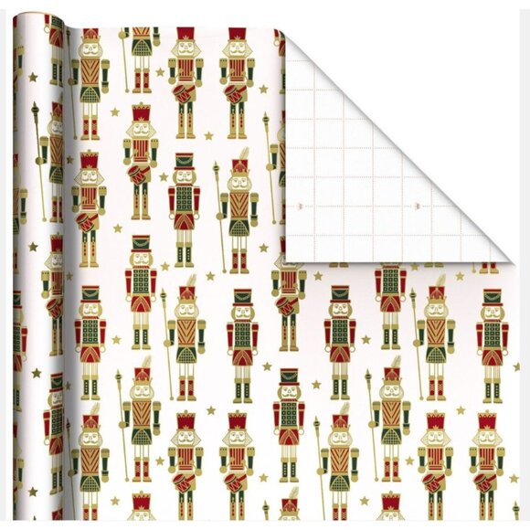 Hallmark Wrapping Paper Christmas Nutcrackers Metallic Cream 22.5 sq ft Roll - Picture 2 of 6